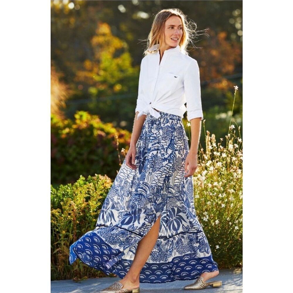 Vineyard Vines X Tuckernuck Botanical Maxi Skirt in Blue, White Size XXS